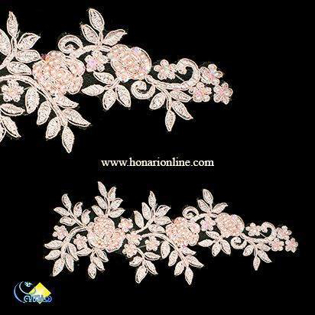 خرید دانتل گلدوزی شده، اپلیکه لباس مجلسی، دانتل گل رز، دانتل برای لباس مجلسی، فروش دانتل خاص، هنری آنلاین